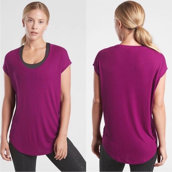 Athleta Cloudlight Rib Stratus Tee Exotic Fuchsia size Medium Athleisure - Picture 1 of 7